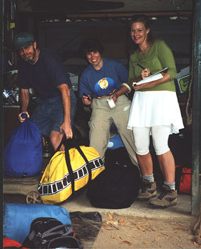 Weighing in gear at the pack station -- by Valerie